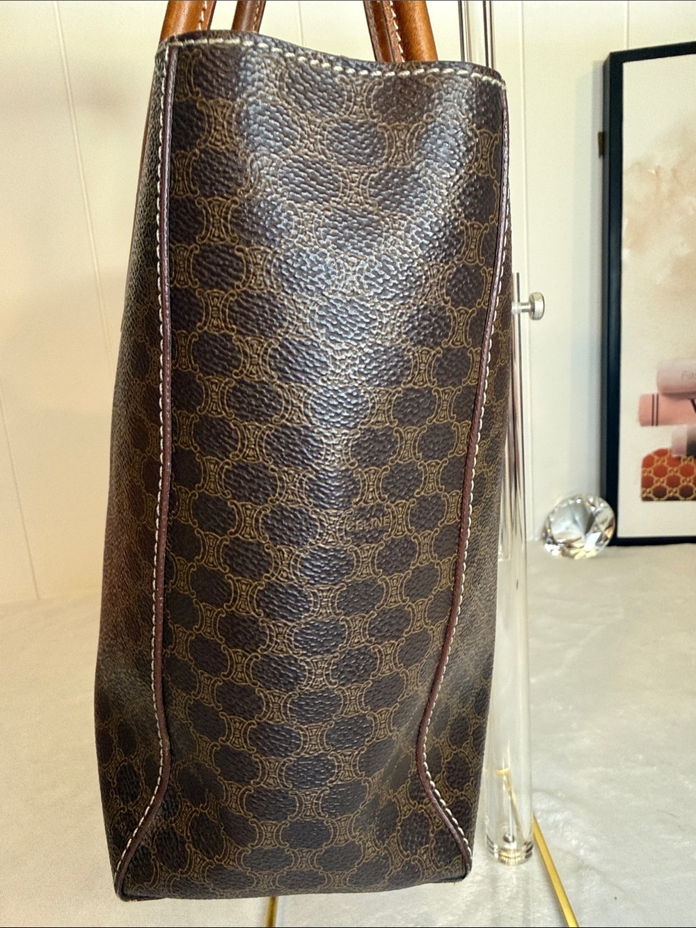 Vintage Celine Macadam Tote Bag Brown Coated Canvas Leather Italy Large Shopper - Picture 6 of 17